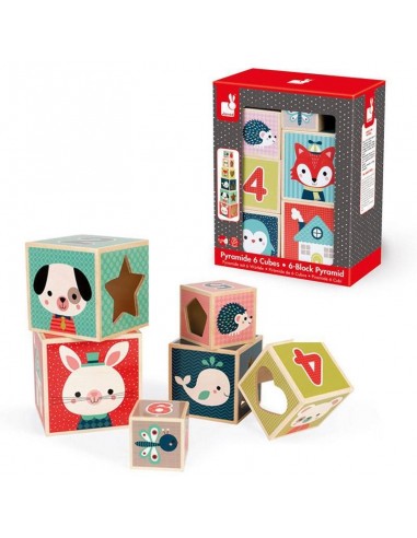 PYRAMIDE 6 CUBES BOIS JANOD
