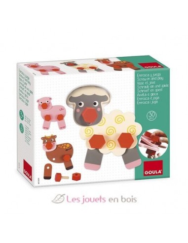 VISSE ET JOUE ANIMAUX FERME EN BOIS